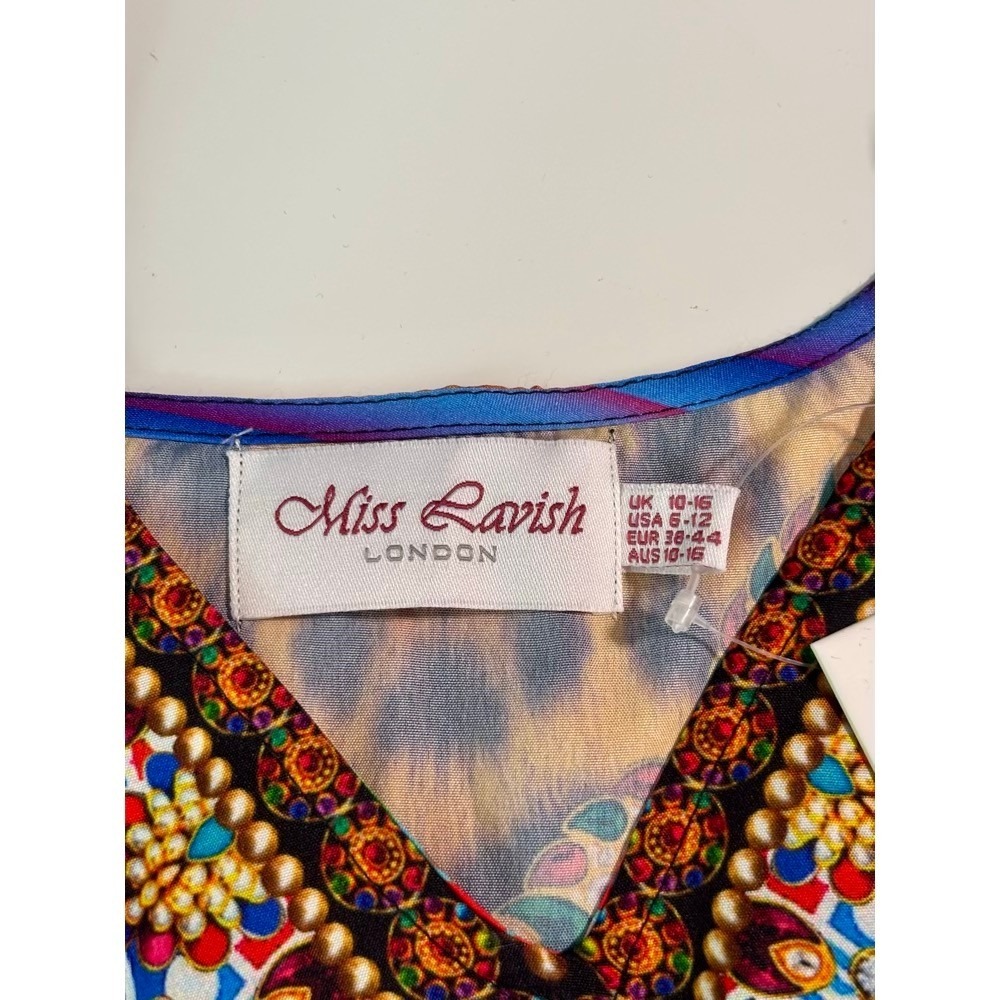 NEW Miss Lavish Muumuu Kaftan Dress Women 6-12 Leopard Floral Mrs Roper Coverup - Picture 3 of 14